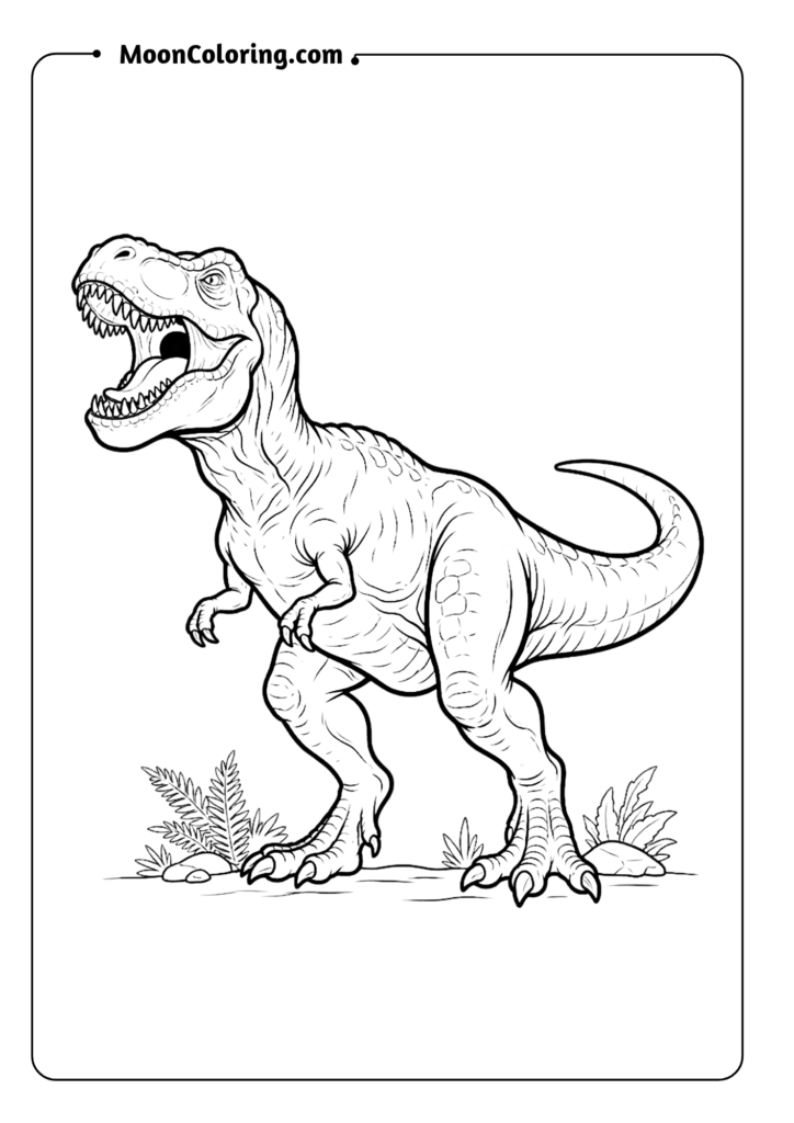 Tyrannosaurus rex standing in a roaring pose, side view